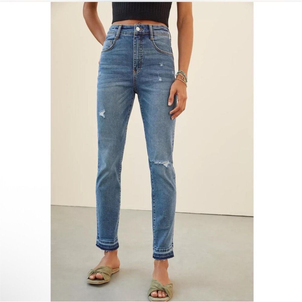 Pilcro By Anthropologie High Rise Cigarette Distressed Denim Jeans Women 25 Blue